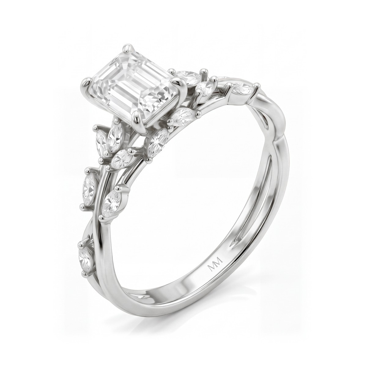 Eden - Anillo de moissanita talla esmeralda con aro de enredadera con marquesas