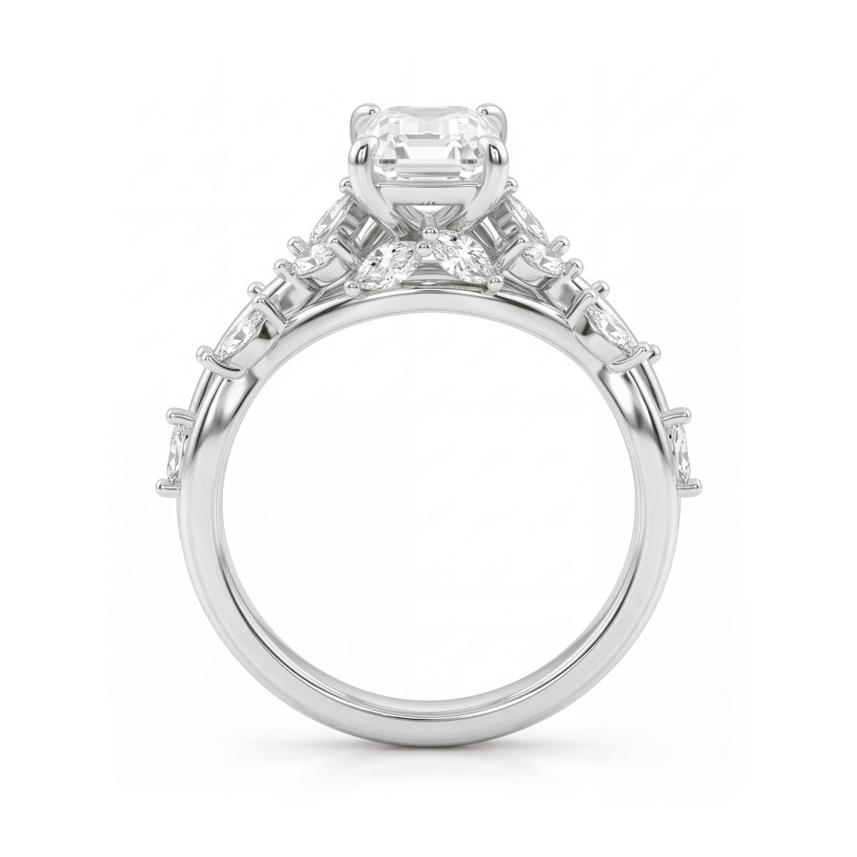 Eden - Anillo de moissanita talla esmeralda con aro de enredadera con marquesas