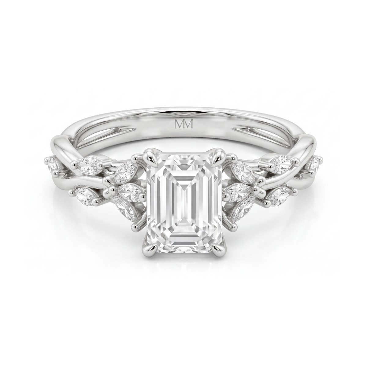 Eden - Anillo de moissanita talla esmeralda con aro de enredadera con marquesas