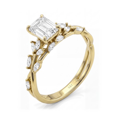 Eden - Anillo de moissanita talla esmeralda con aro de enredadera con marquesas