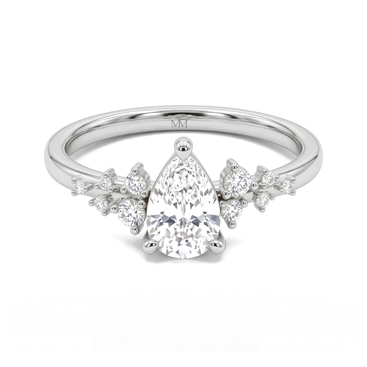Estelle - Anillo de moissanita talla pera con piedras laterales dispersas