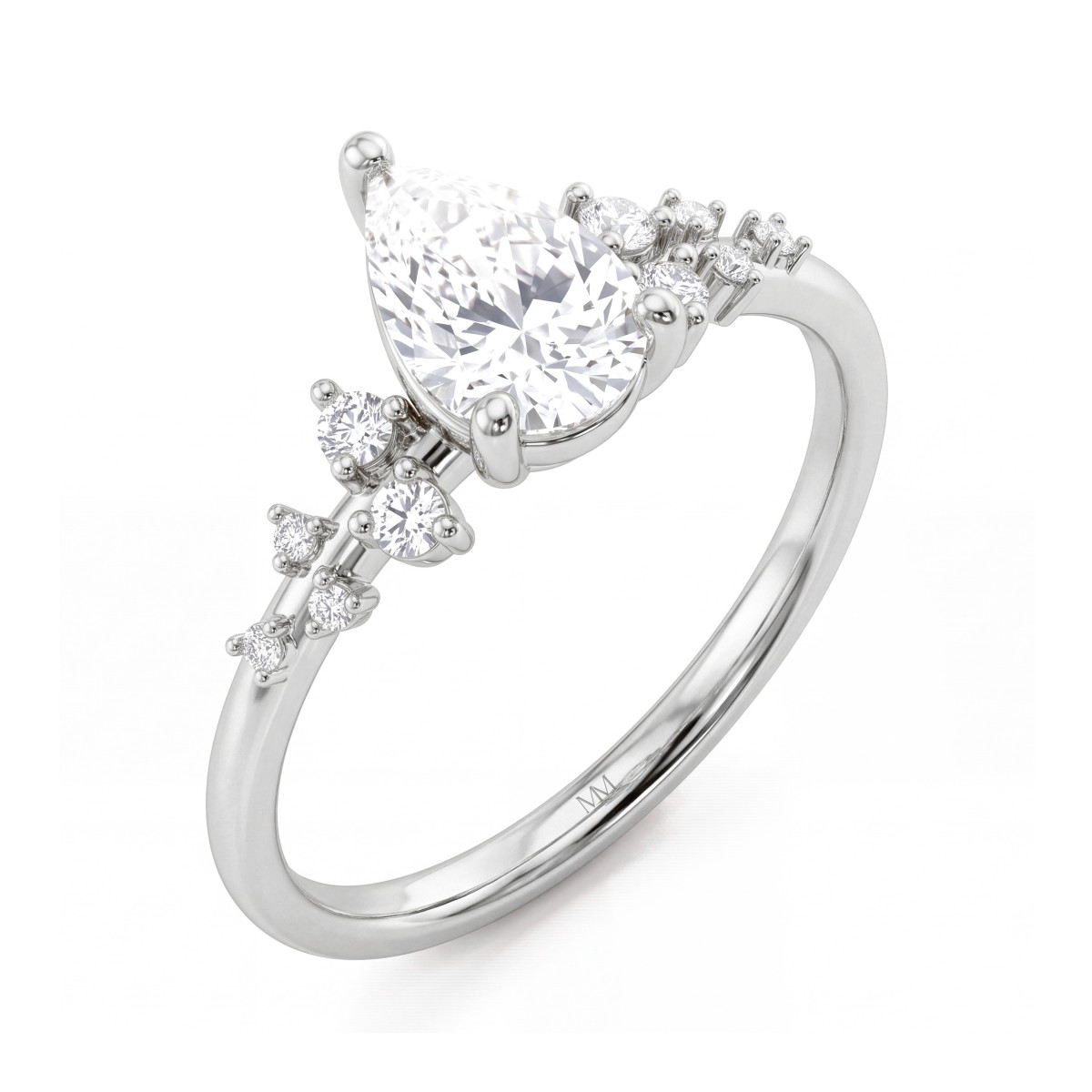 Estelle - Anillo de moissanita talla pera con piedras laterales dispersas