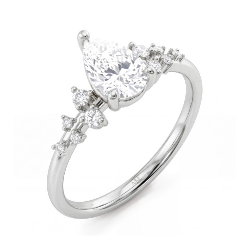 Estelle - Anillo de moissanita talla pera con piedras laterales dispersas