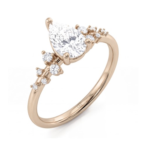Estelle - Anillo de moissanita talla pera con piedras laterales dispersas