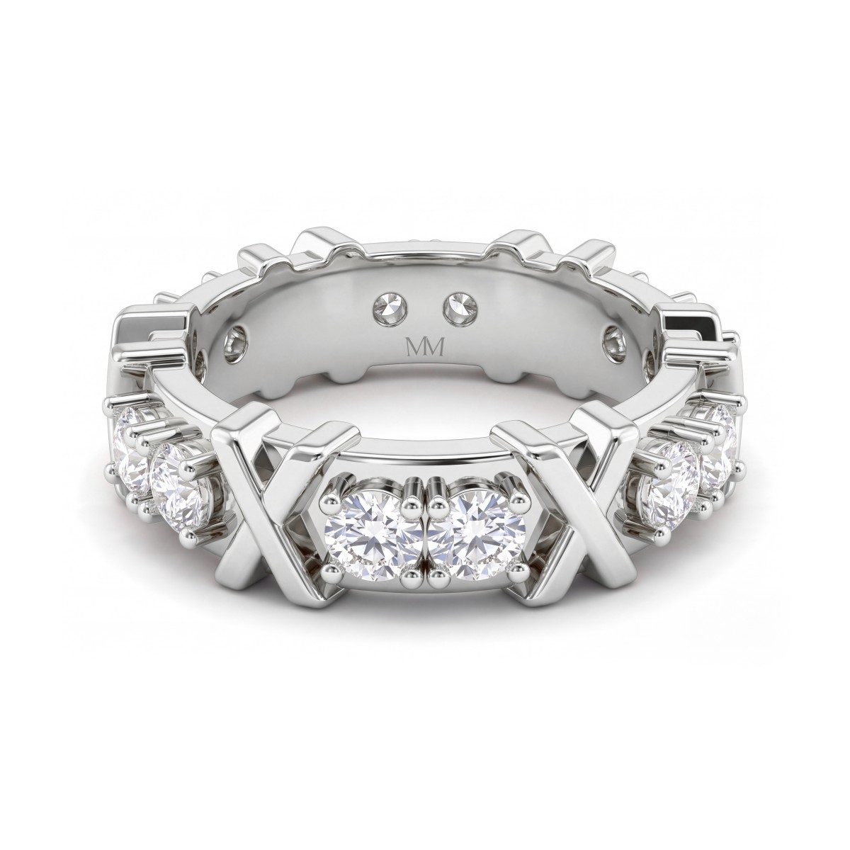Duetta - Anillo eternity de moissanita redonda con motivos en X