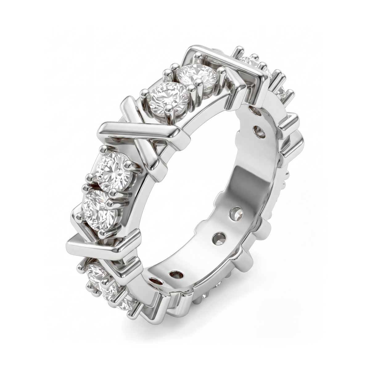 Duetta - Anillo eternity de moissanita redonda con motivos en X