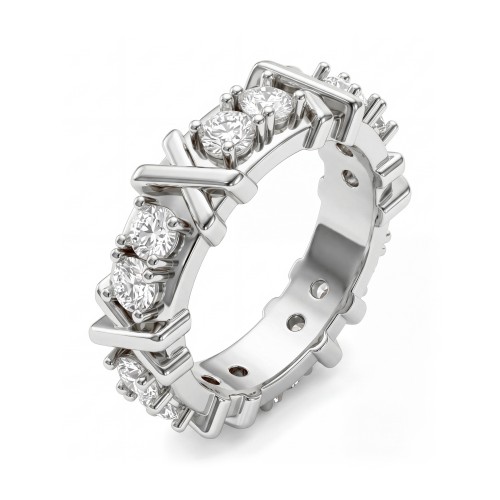 Duetta - Anillo eternity de moissanita redonda con motivos en X