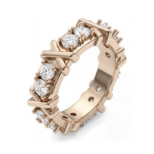 Duetta - Anillo eternity de moissanita redonda con motivos en X