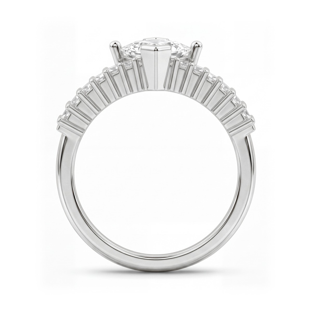 Princelle - Anillo art déco de moissanita talla princesa con hombros de baguettes escalonadas