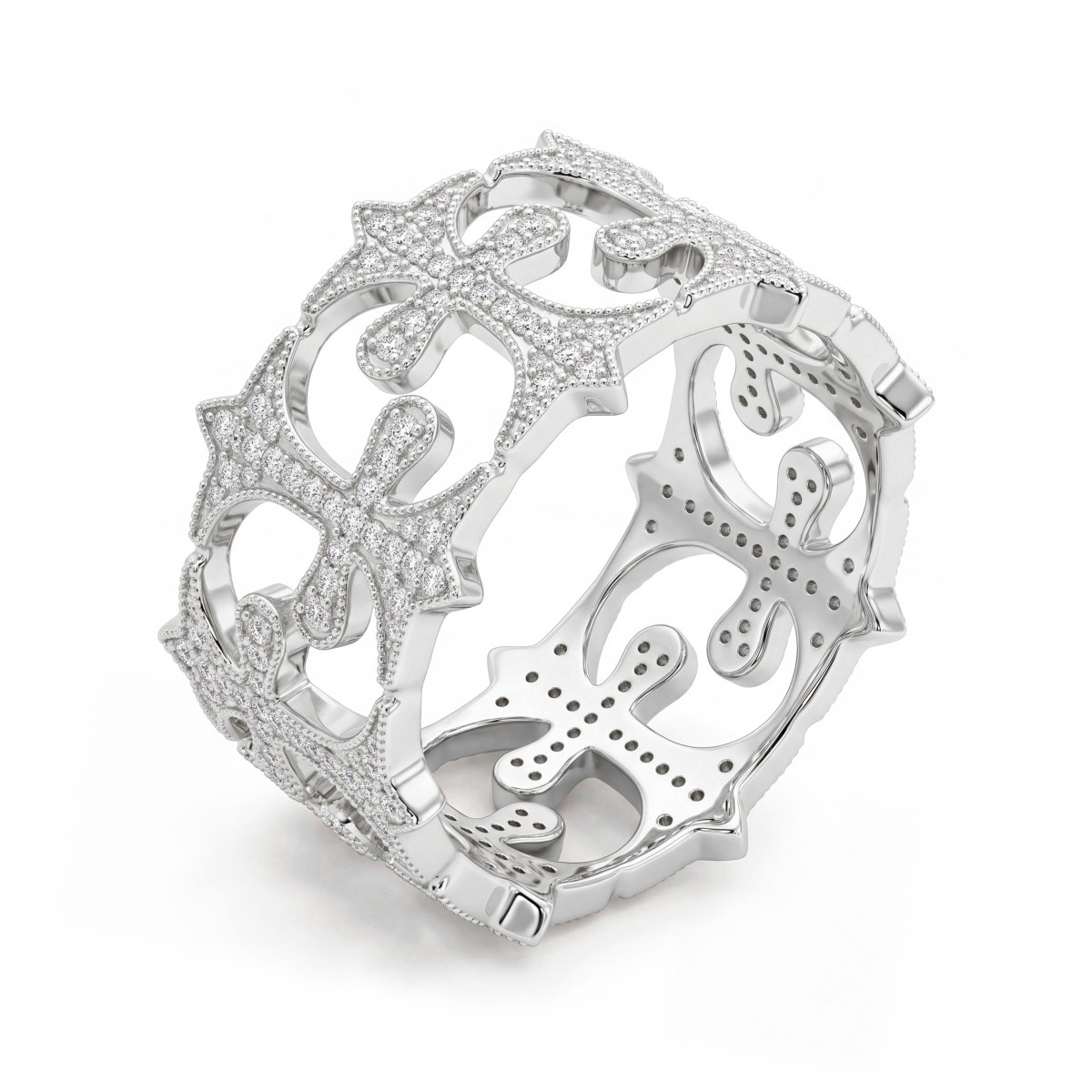 Templar - Alianza completa para hombre de moissanita redonda en pavé con cruces caladas