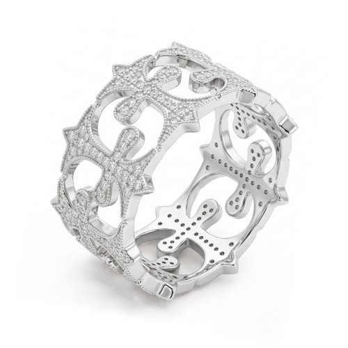 Templar - Alianza completa para hombre de moissanita redonda en pavé con cruces caladas