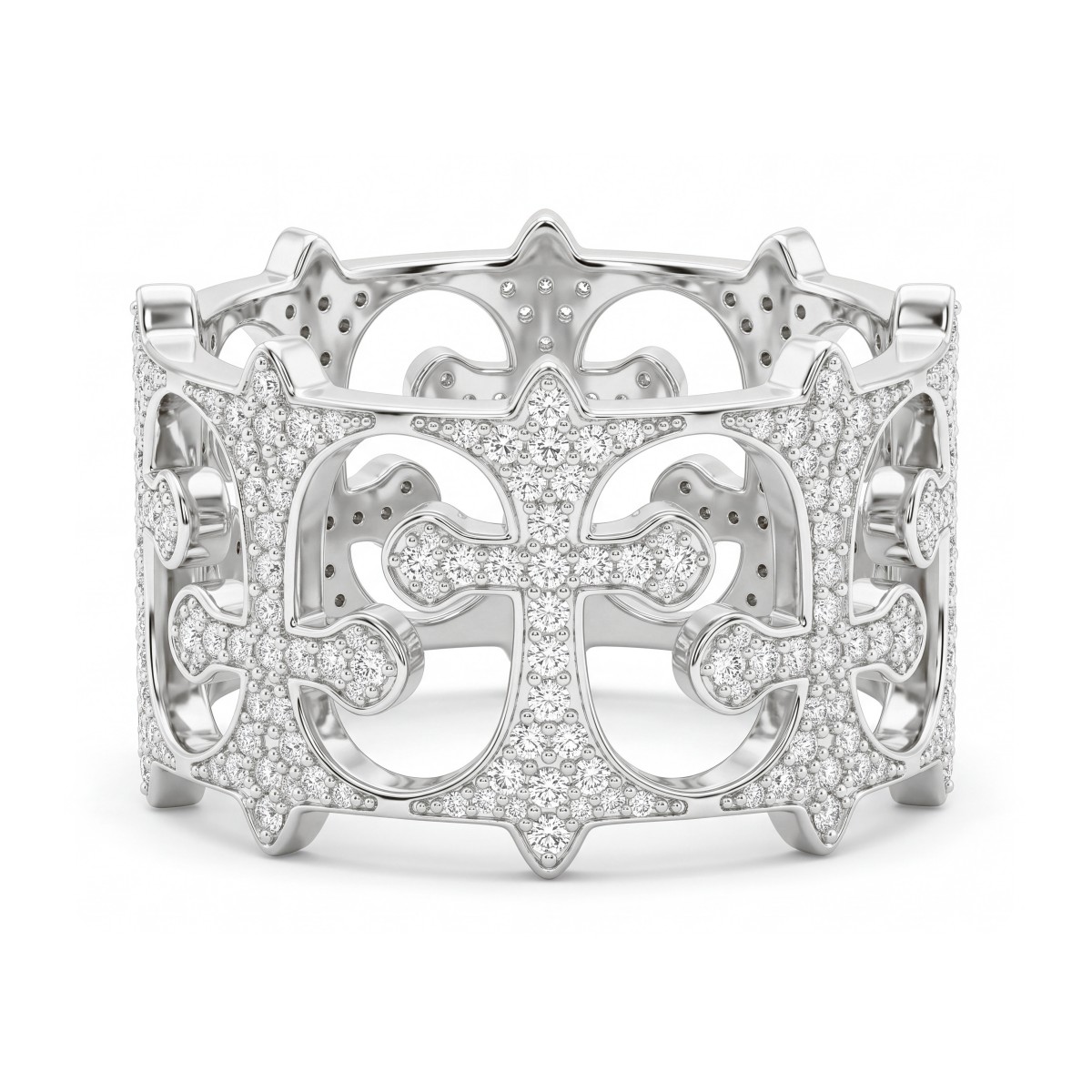 Templar - Alianza completa para hombre de moissanita redonda en pavé con cruces caladas