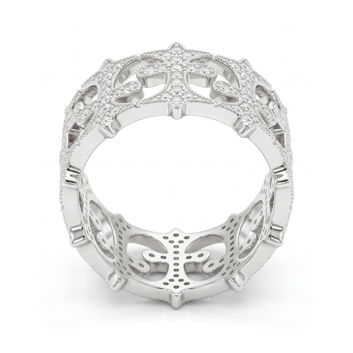 Templar - Alianza completa para hombre de moissanita redonda en pavé con cruces caladas