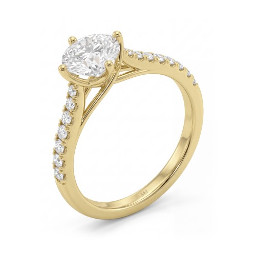 Cadence - Anillo de compromiso de moissanita redonda con engaste de celosía y pavé graduado