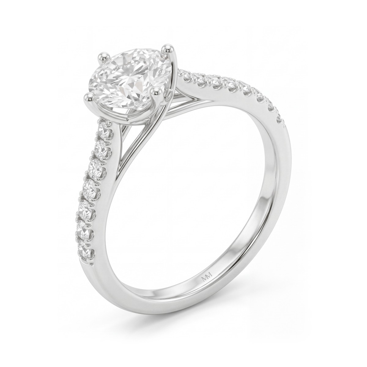 Cadence - Anillo de compromiso de moissanita redonda con engaste de celosía y pavé graduado