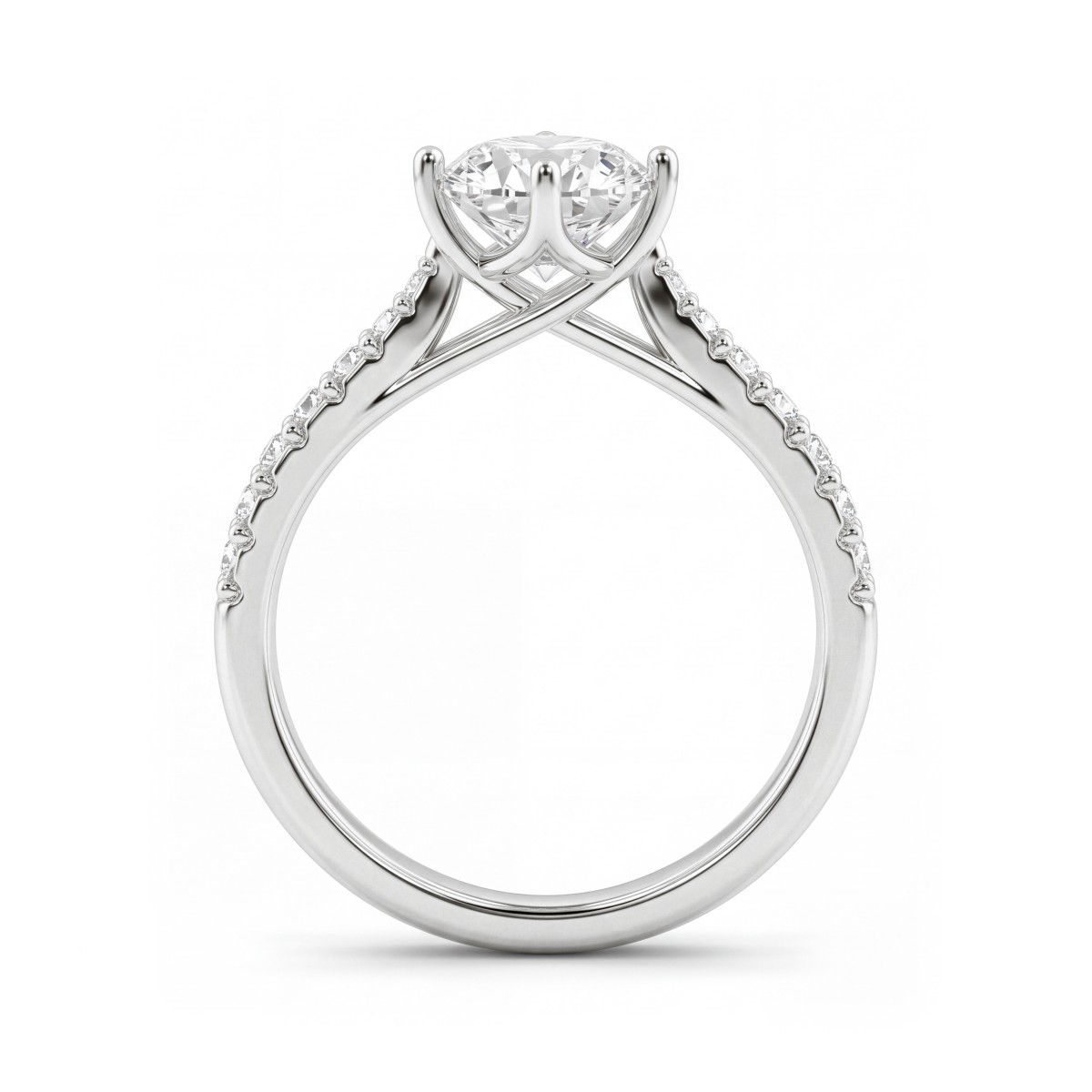 Cadence - Anillo de compromiso de moissanita redonda con engaste de celosía y pavé graduado