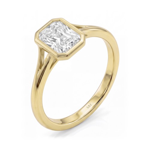 Linnea - Anillo solitario de moissanita de talla radiant con bisel y doble brazo