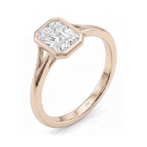 Linnea - Anillo solitario de moissanita de talla radiant con bisel y doble brazo