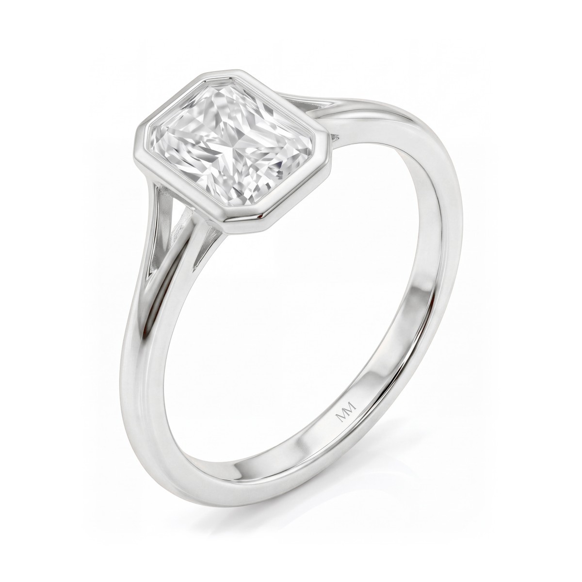 Linnea - Anillo solitario de moissanita de talla radiant con bisel y doble brazo