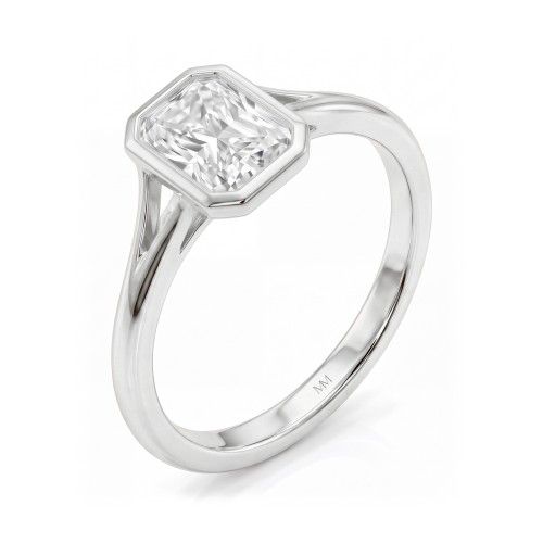 Linnea - Anillo solitario de moissanita de talla radiant con bisel y doble brazo