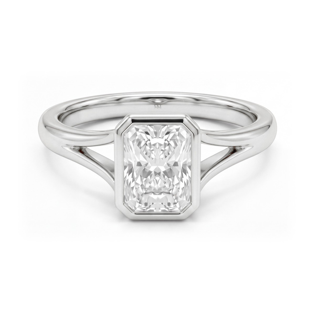 Linnea - Anillo solitario de moissanita de talla radiant con bisel y doble brazo