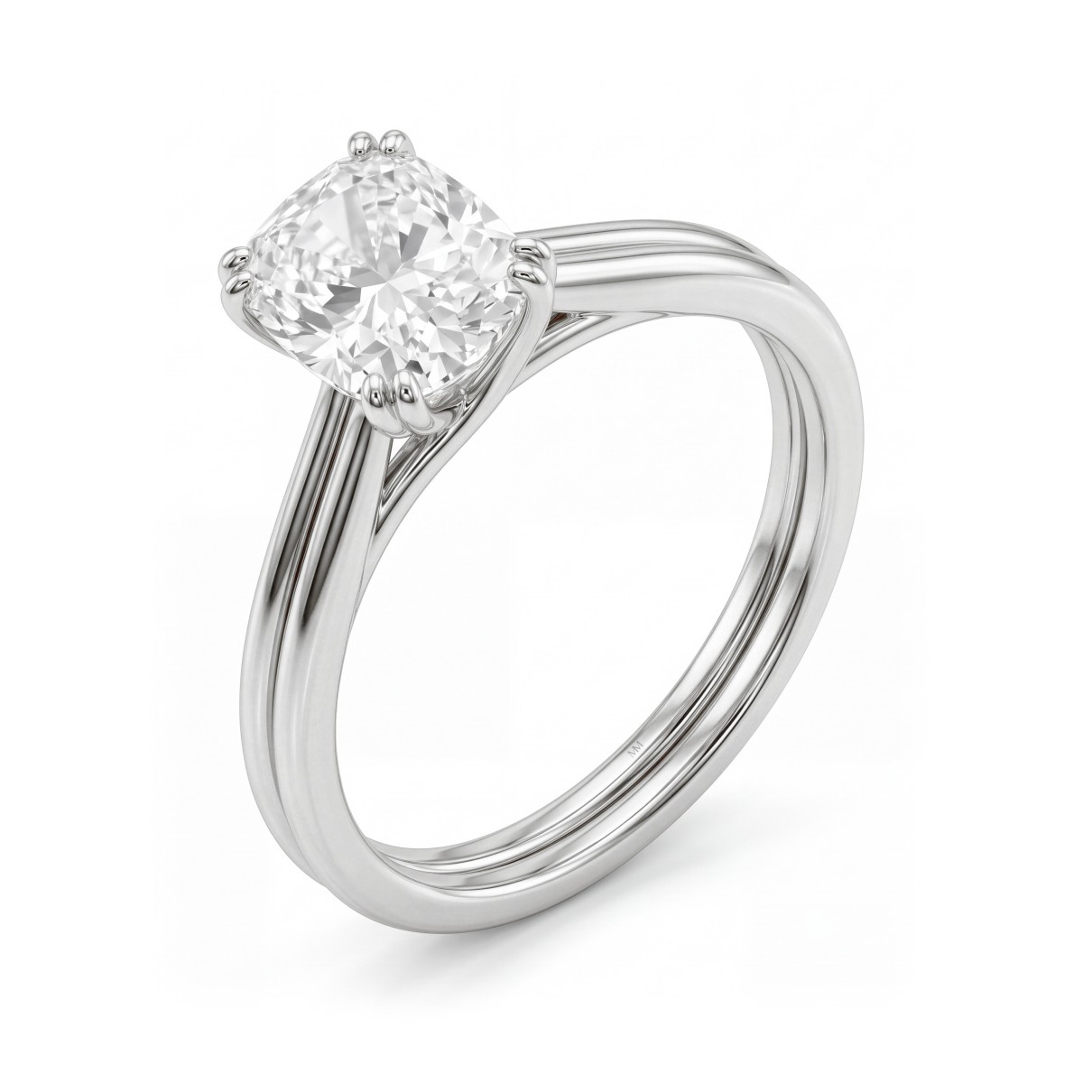 Entwine - Anillo de compromiso de moissanita de talla cojín con doble aro cruzado