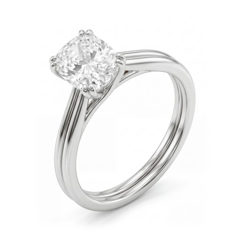 Entwine - Anillo de compromiso de moissanita de talla cojín con doble aro cruzado