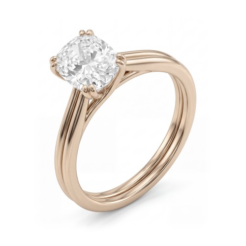 Entwine - Anillo de compromiso de moissanita de talla cojín con doble aro cruzado