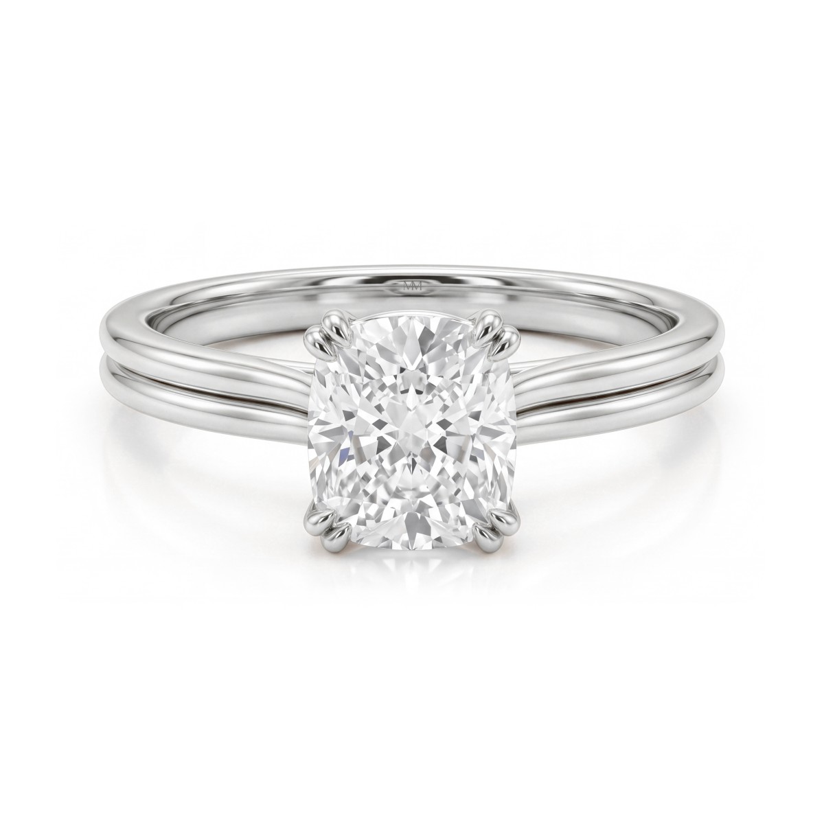 Entwine - Anillo de compromiso de moissanita de talla cojín con doble aro cruzado