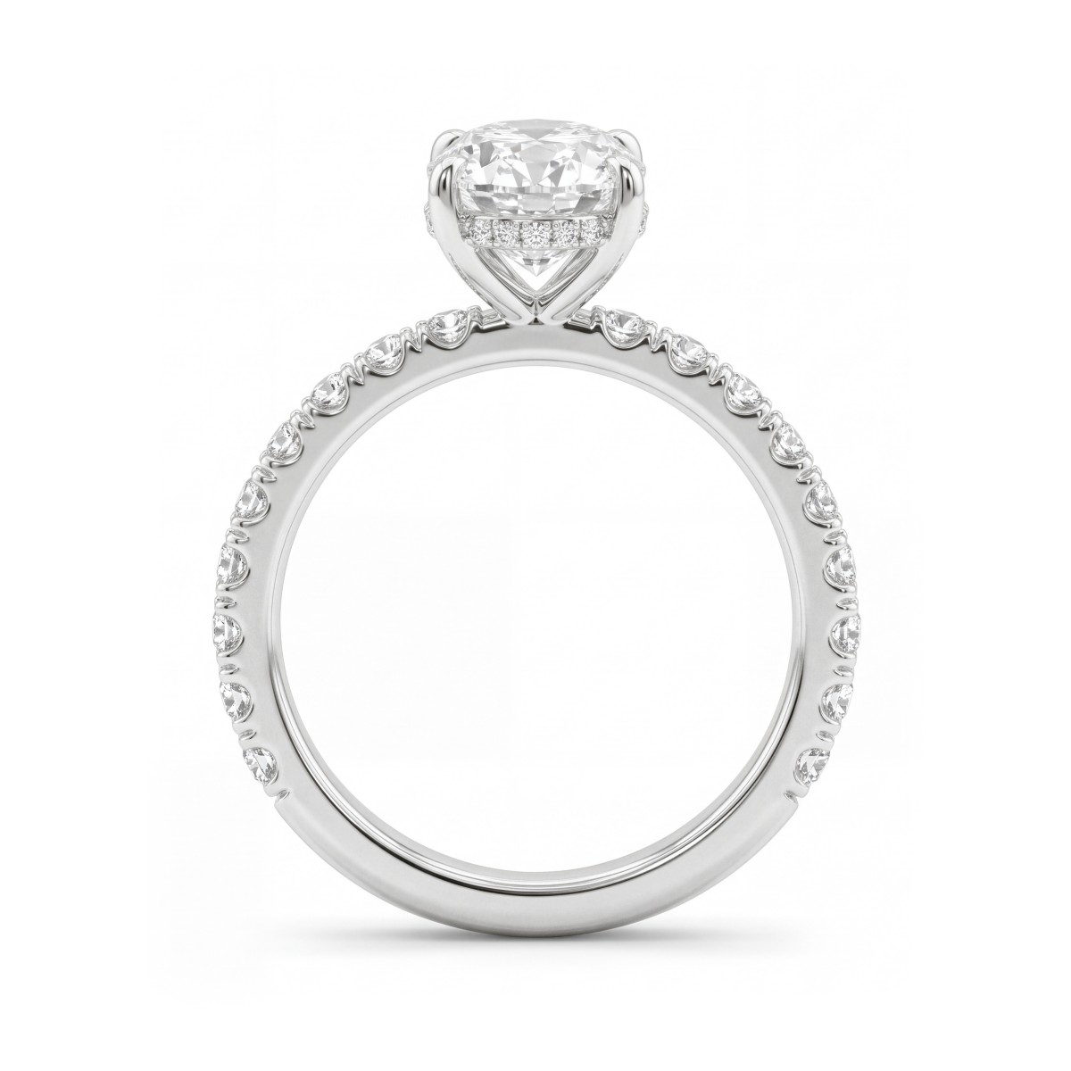 Moonveil - Anillo de compromiso de moissanita oval con halo oculto y aro en pavé