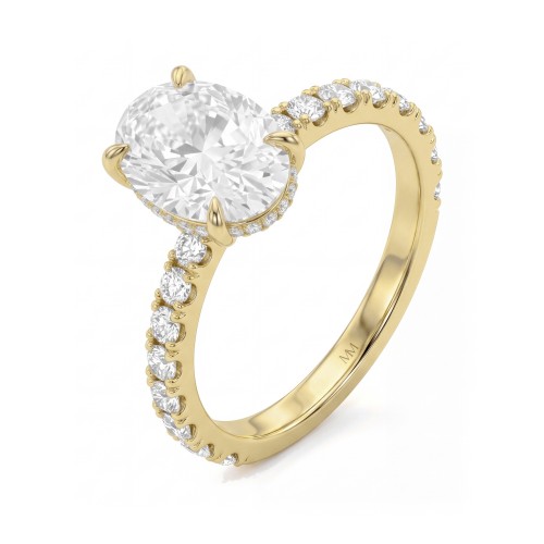 Moonveil - Anillo de compromiso de moissanita oval con halo oculto y aro en pavé
