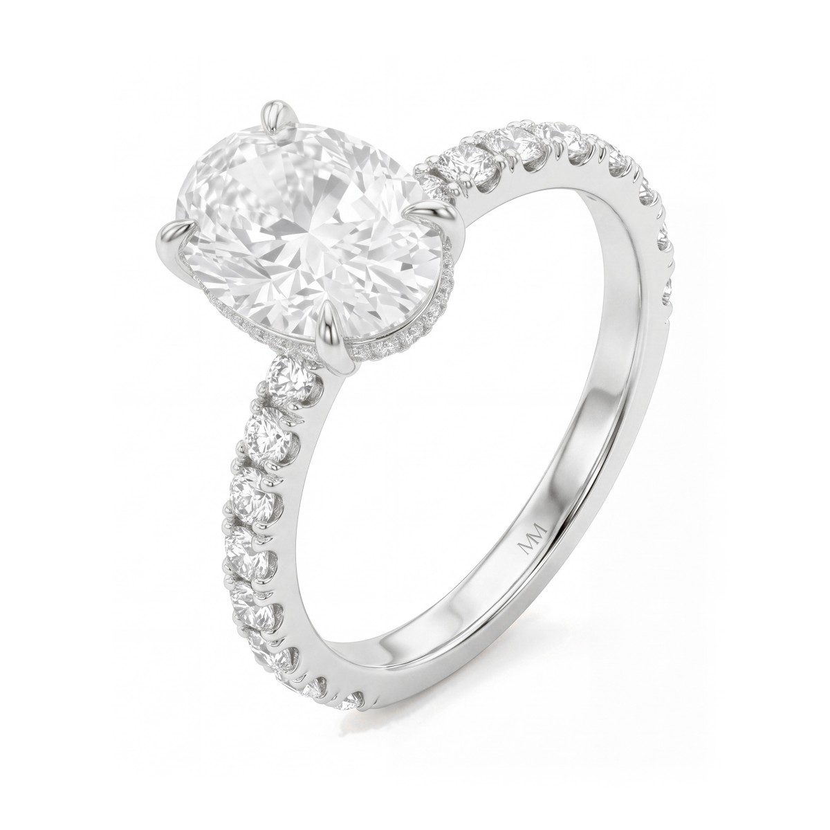 Moonveil - Anillo de compromiso de moissanita oval con halo oculto y aro en pavé