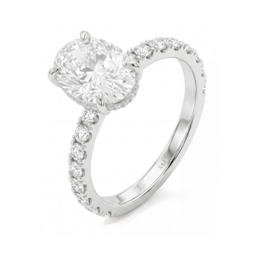 Moonveil - Anillo de compromiso de moissanita oval con halo oculto y aro en pavé