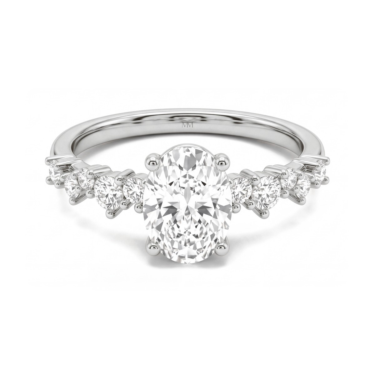 Constella - Anillo de compromiso de moissanita oval con piedras laterales dispersas