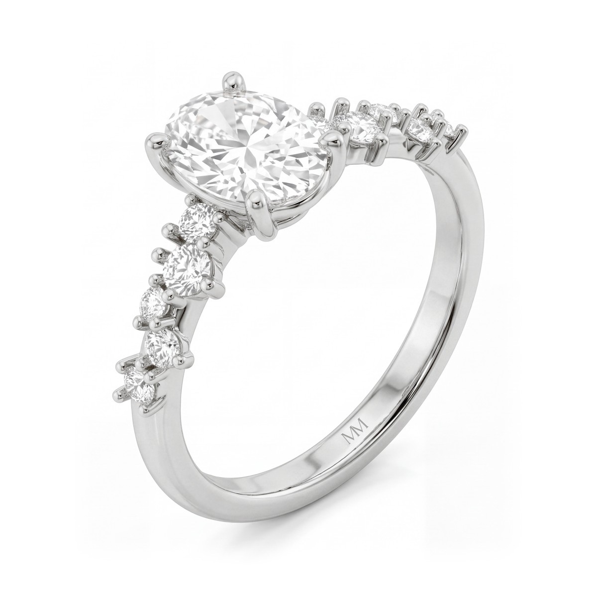 Constella - Anillo de compromiso de moissanita oval con piedras laterales dispersas