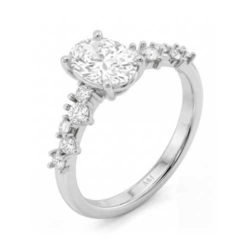 Constella - Anillo de compromiso de moissanita oval con piedras laterales dispersas