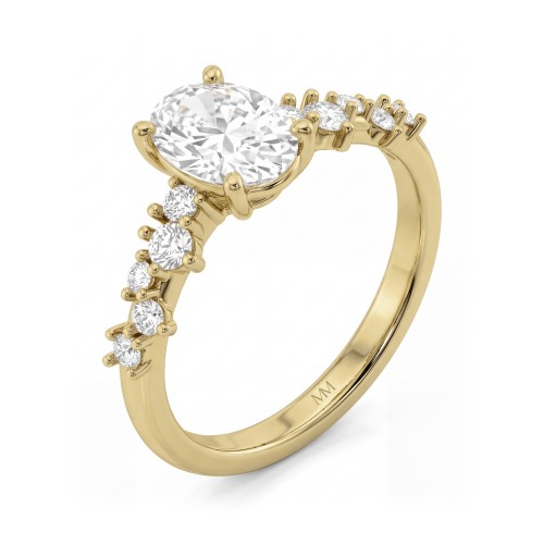 Constella - Anillo de compromiso de moissanita oval con piedras laterales dispersas