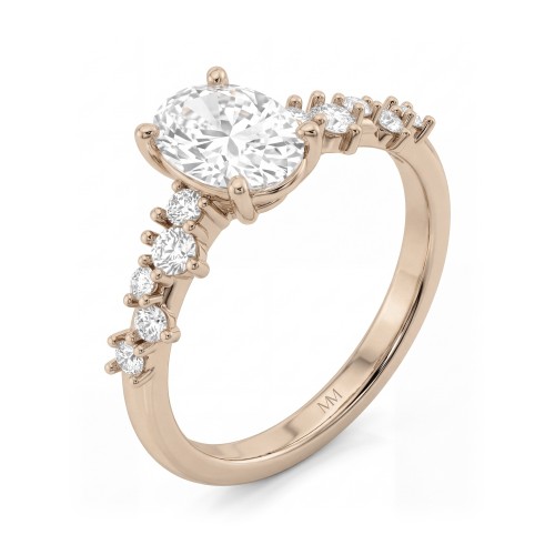 Constella - Anillo de compromiso de moissanita oval con piedras laterales dispersas