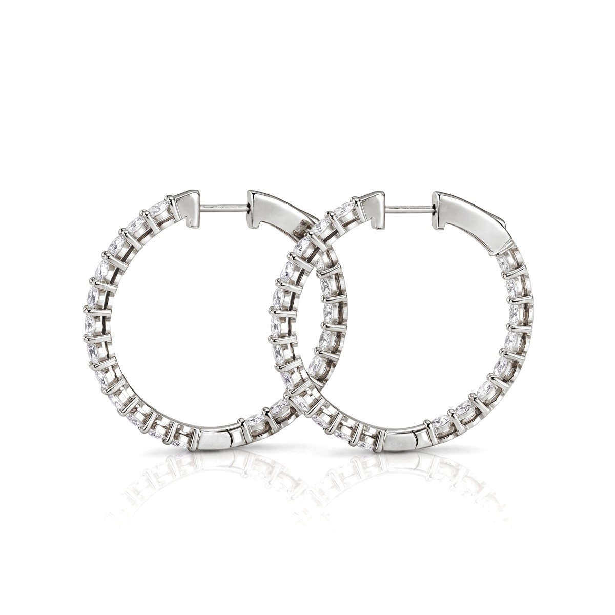 Luminette - Pendientes de aro de moissanita de talla oval con engaste de garras compartidas