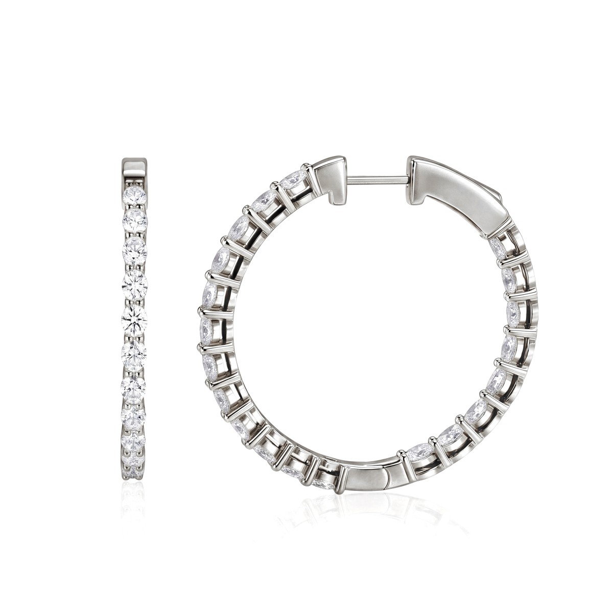 Luminette - Pendientes de aro de moissanita de talla oval con engaste de garras compartidas