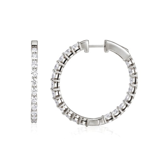 Luminette - Pendientes de Aro con Moissanita de Talla Oval en Engaste de Garras Compartidas