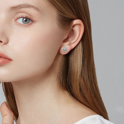 Double Halo - pendientes de botón de moissanita con engaste de halo