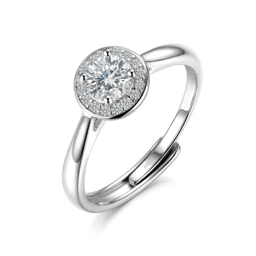 Flexa - Anillo Ajustable de Moissanita con Halo