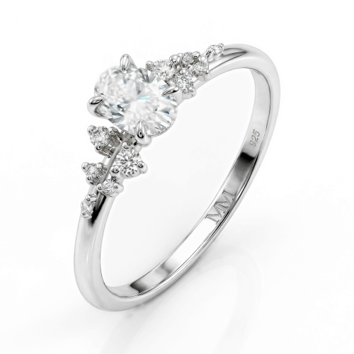 Ovaline - Anillo de moissanita oval con piedras laterales minimalistas
