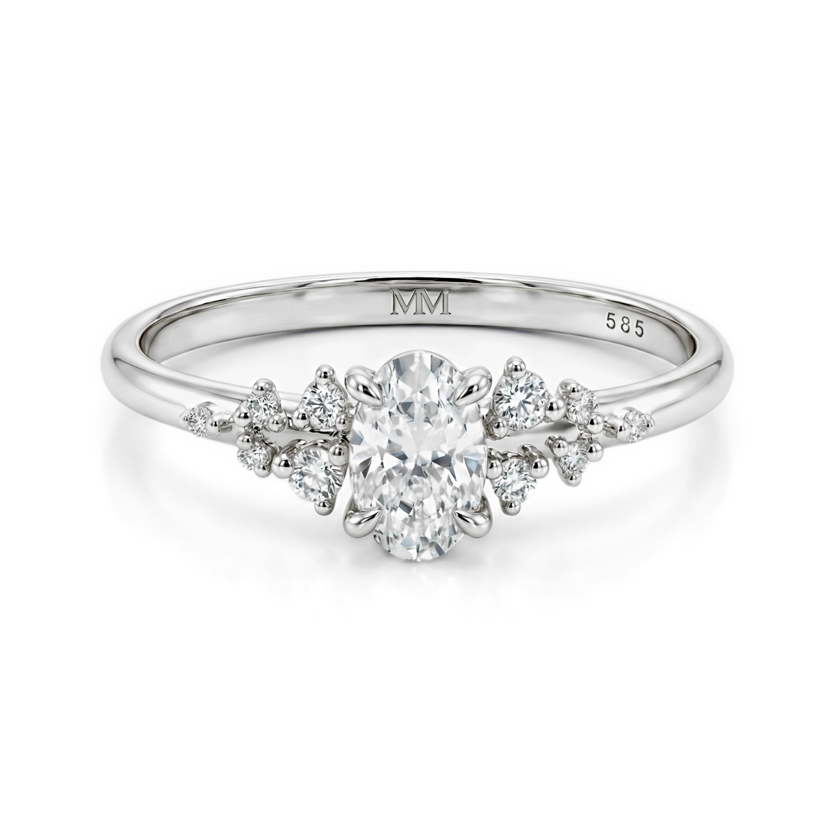 Ovaline - Anillo de moissanita con piedras laterales minimalistas