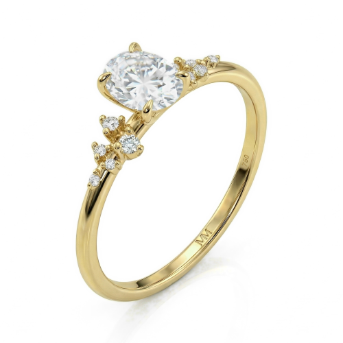 Ovaline - Anillo de moissanita oval con piedras laterales minimalistas