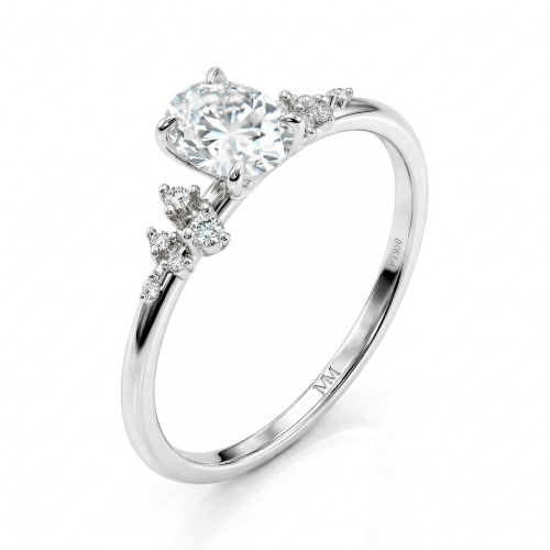 Ovaline - Anillo de moissanita de talla oval con piedras laterales minimalistas