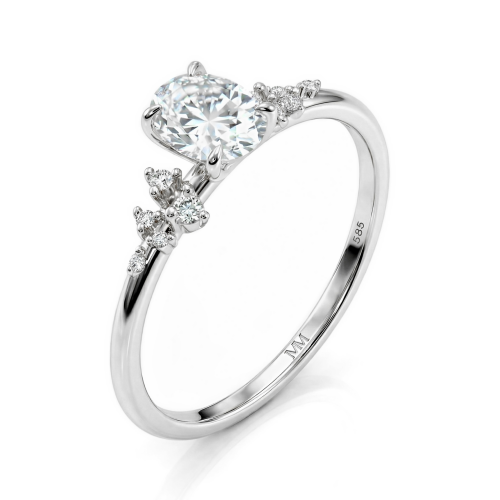 Ovaline - Anillo de moissanita oval con piedras laterales minimalistas