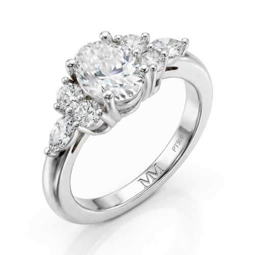 Lustrina - Anillo de moissanita de talla oval con detalles deslumbrantes