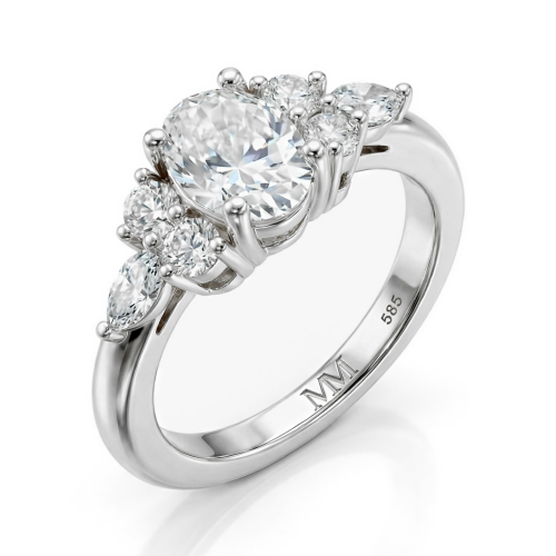 Lustrina - Anillo de moissanita oval con detalles deslumbrantes